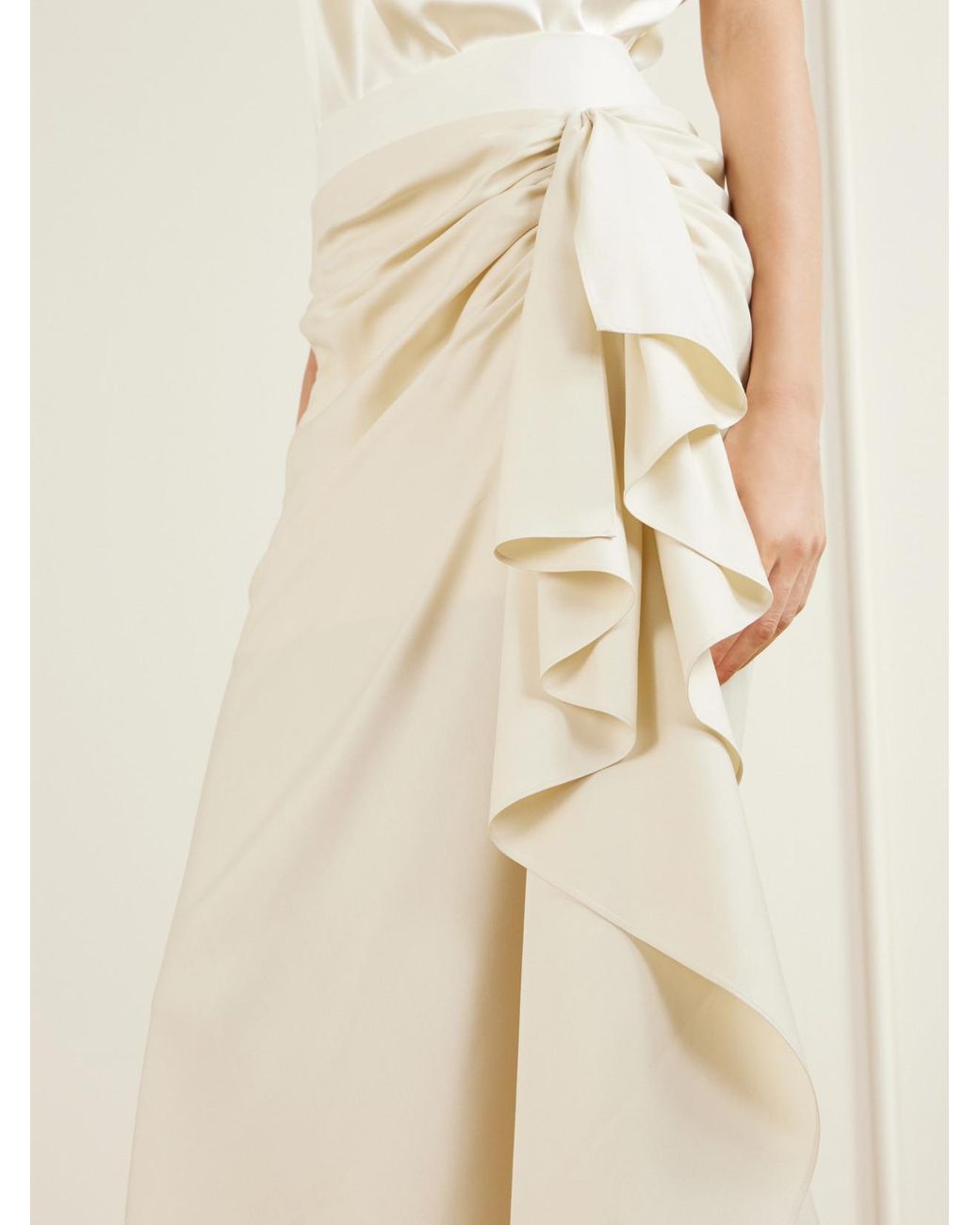 Heirlome Natural Liliana Gathered Silk-Twill Midi Skirt