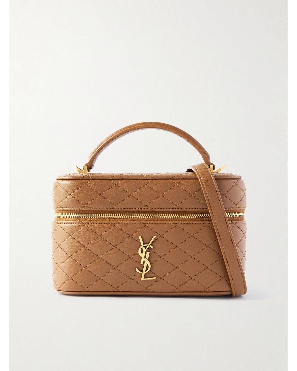 Saint Laurent Brown Gaby Vanity Mini Quilted Leather Top-Handle Bag