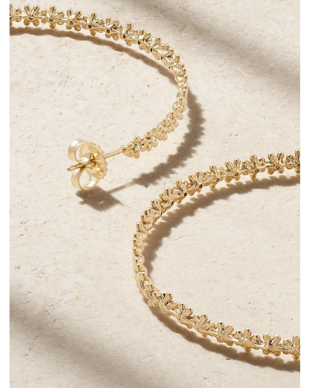 Sydney Evan Natural Tiny Daisy 14-Karat Diamond Hoop Earrings