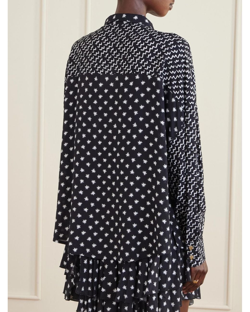 Donde Esteban Black Estrellitas Y Olas Printed Satin Shirt