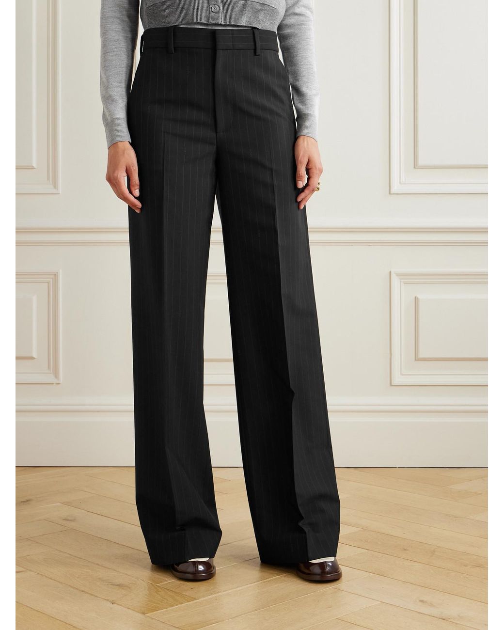 Gucci Black Pinstriped Wool-Twill Wide-Leg Pants