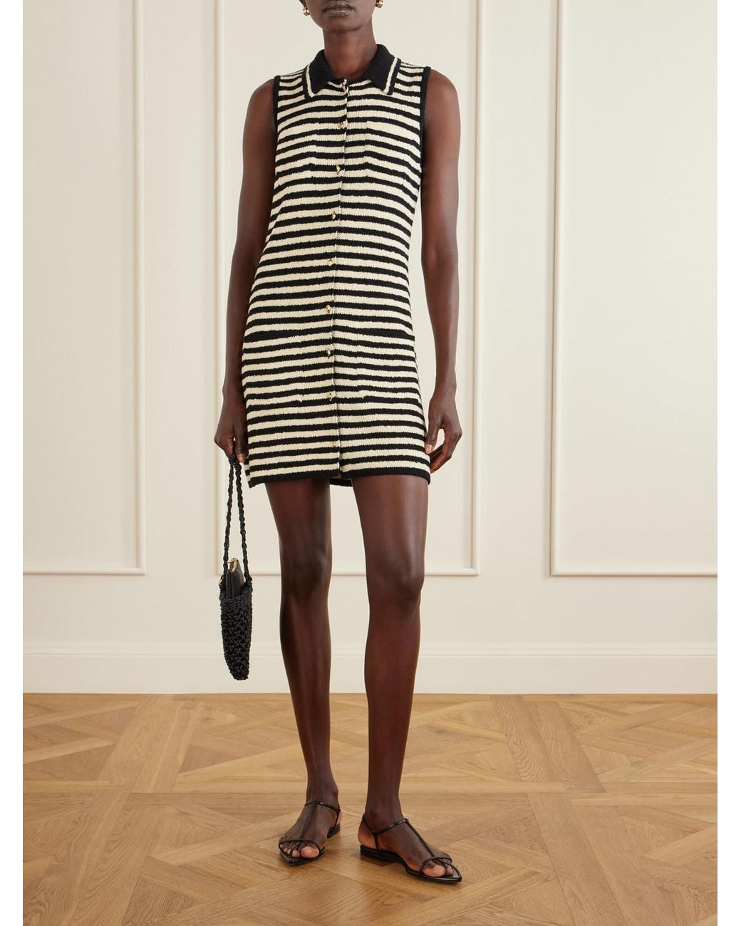 Altuzarra Black Mamie Striped Cotton-Blend Bouclé Mini Dress