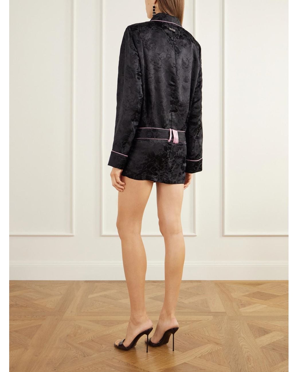 The Attico Black Belted Floral-Jacquard Mini Dress
