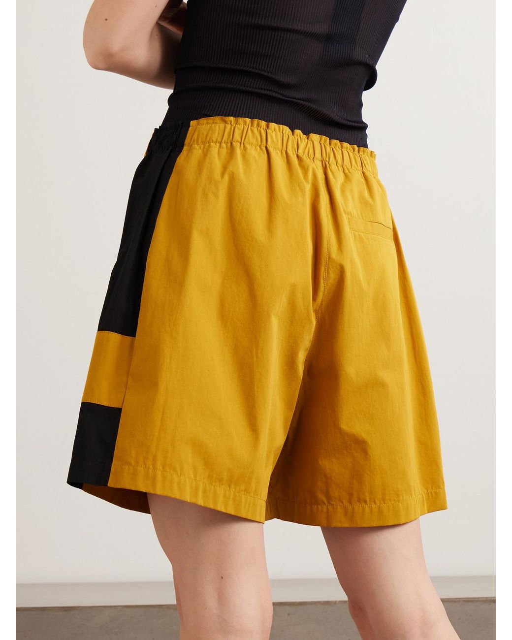 Saint Laurent Yellow Embroidered Two-Tone Cotton-Twill Shorts