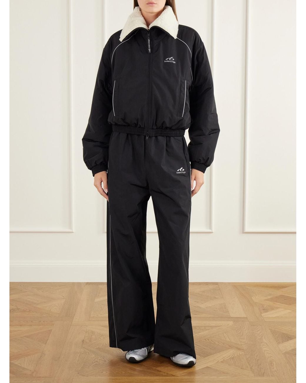 Balenciaga Black Cropped Plush-Trimmed Coated Cotton-Blend Shell Ski Jacket