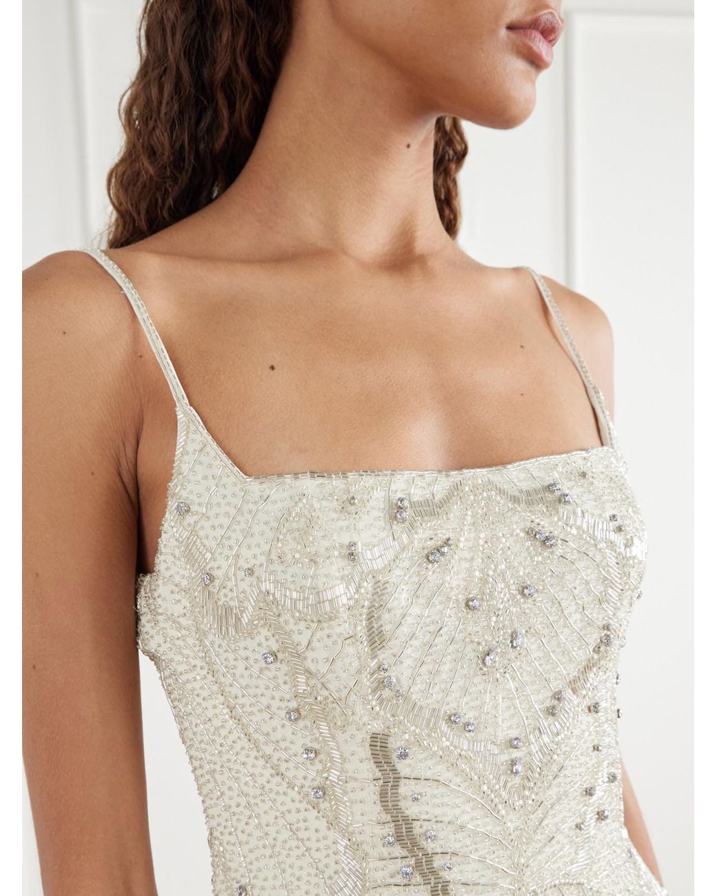 Clio Peppiatt White Papillon Bead-Embellished Tulle Mini Dress