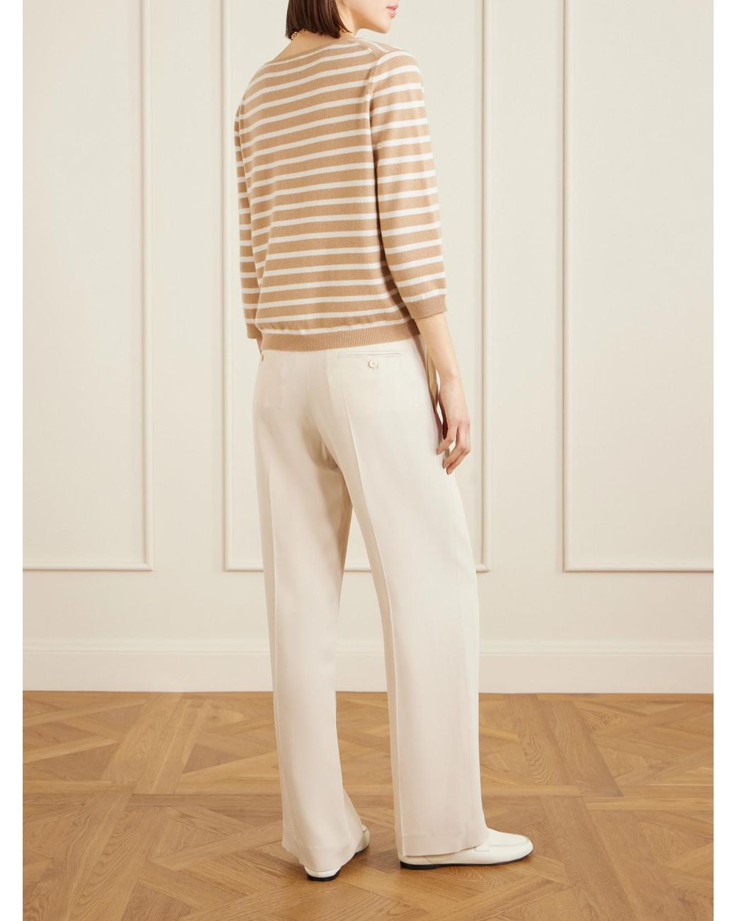 Allude Natural Striped Cashmere Cardigan