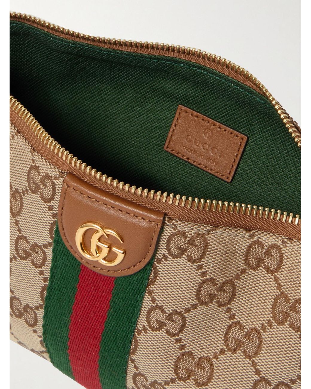 Gucci Brown Ophidia Mini Leather-Trimmed Coated Canvas-Jacquard Tote