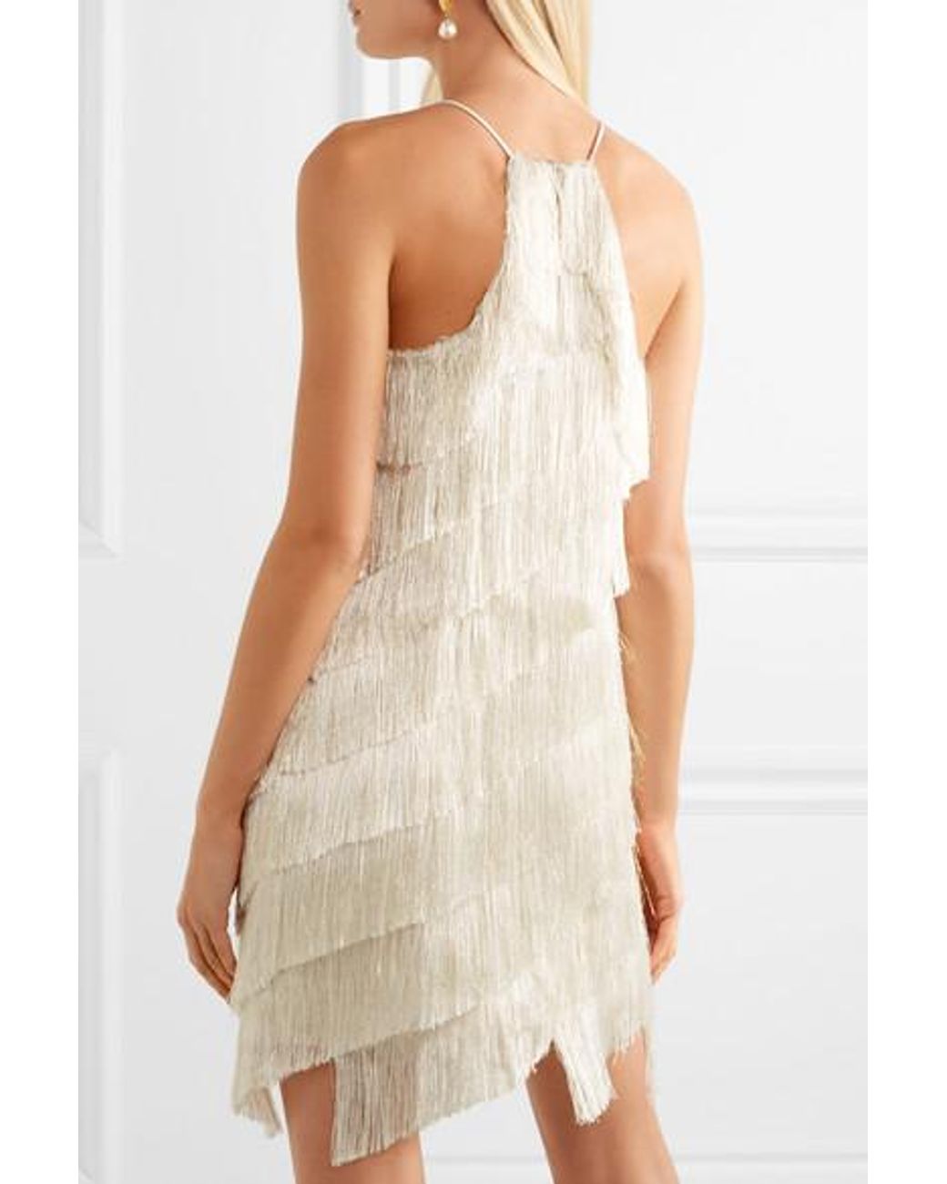 halston heritage fringed crepe dress