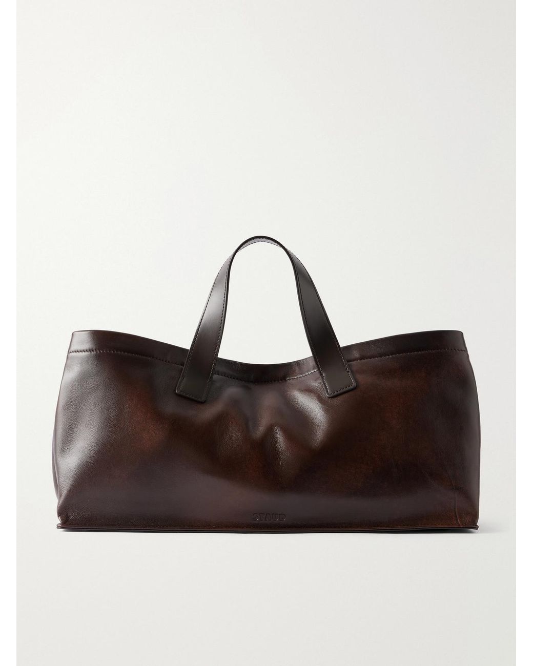 Staud Brown Port Logo-Debossed Leather Tote