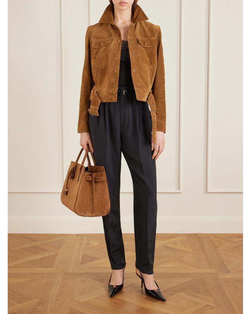 Saint Laurent Brown Belted Suede Jacket