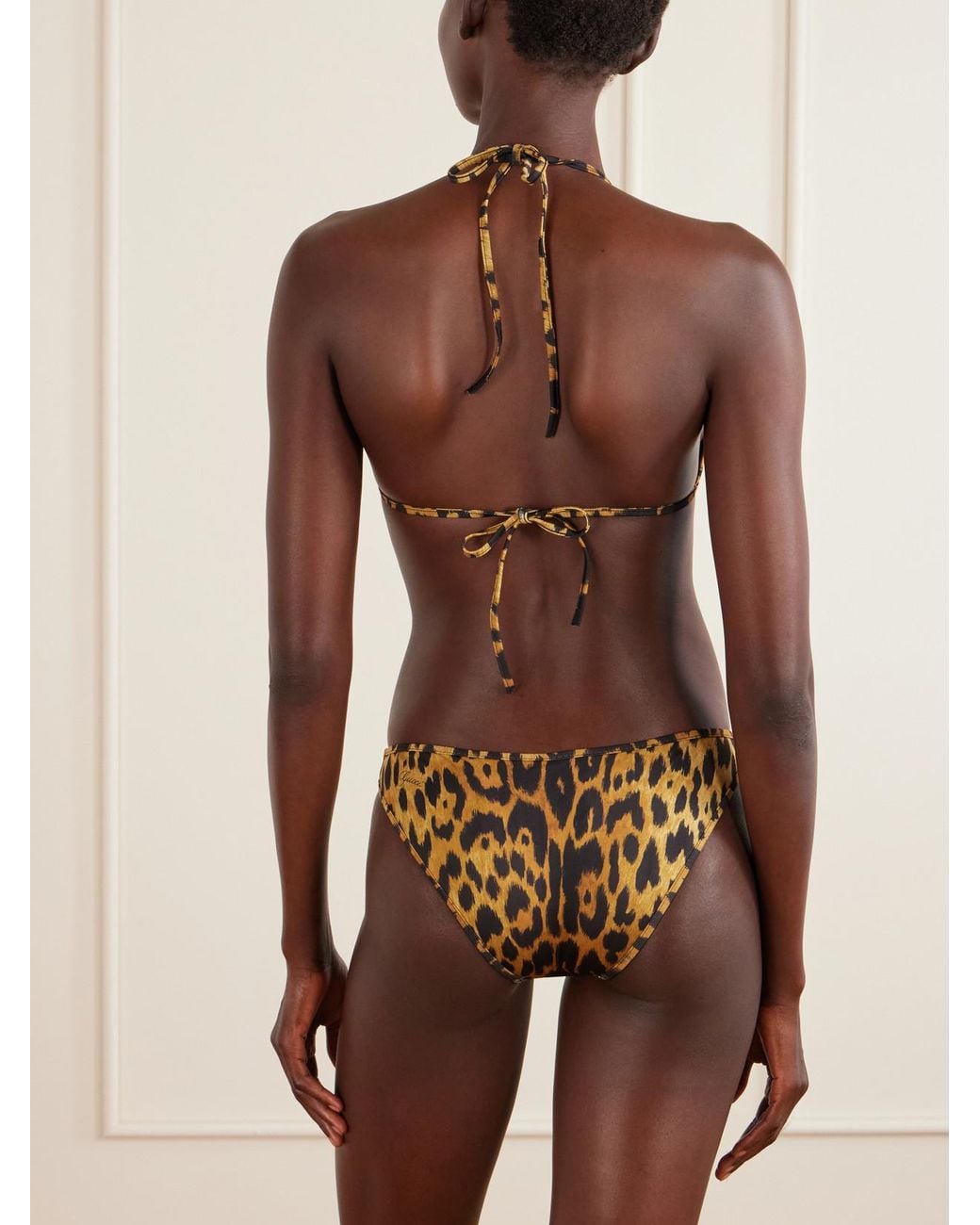 Gucci Natural Leopard-Print Logo-Detailed Bikini