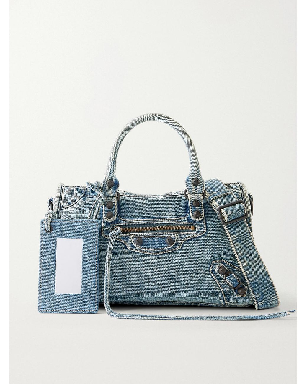 Balenciaga Blue Le City Small Embellished Denim Shoulder Bag