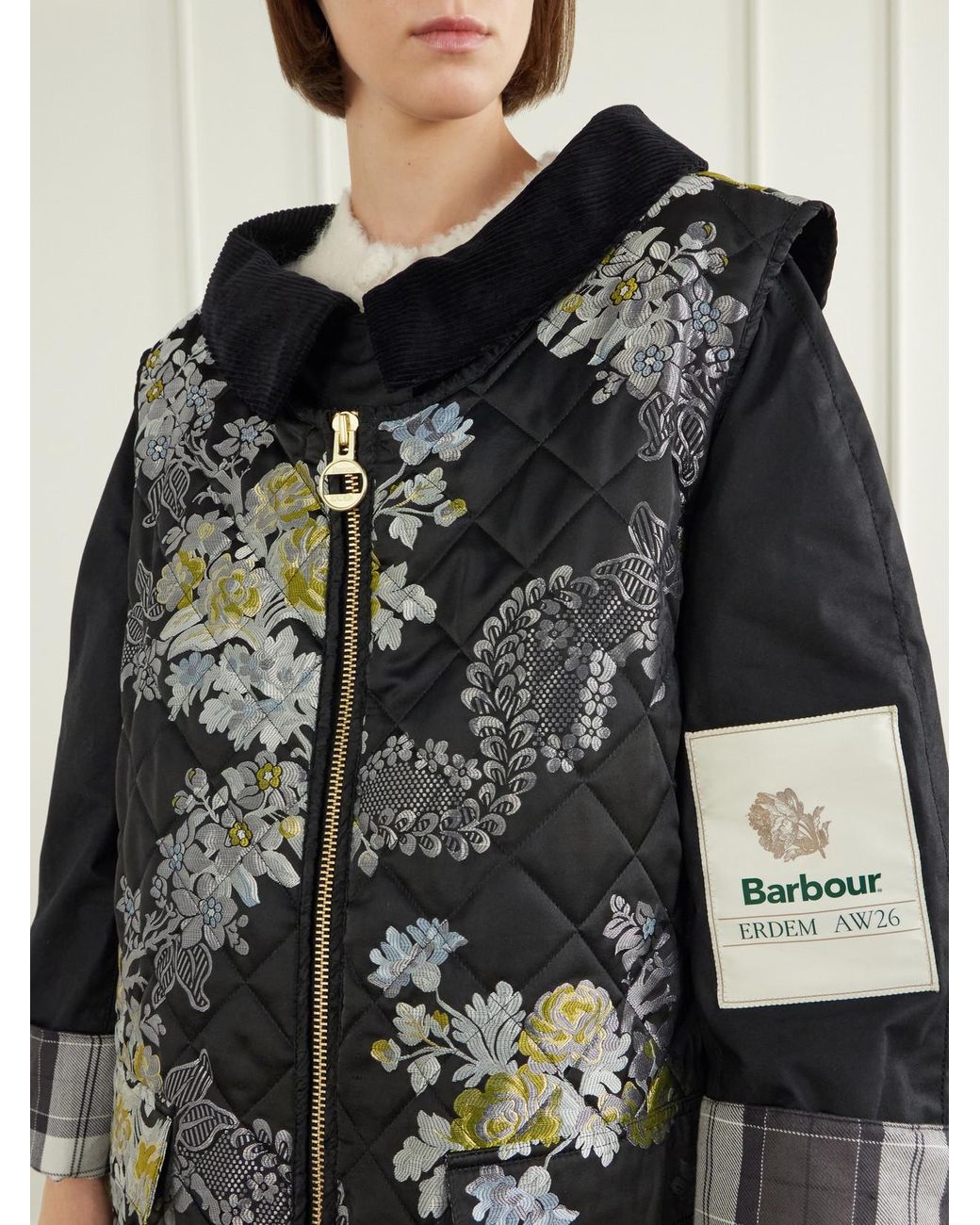 Erdem Black Barbour Embellished Waxed Cotton-Jacquard Coat