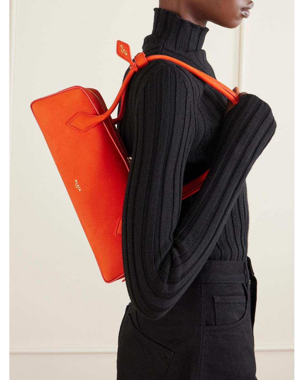 Alaïa Red Le Teckel Medium Nubuck Shoulder Bag