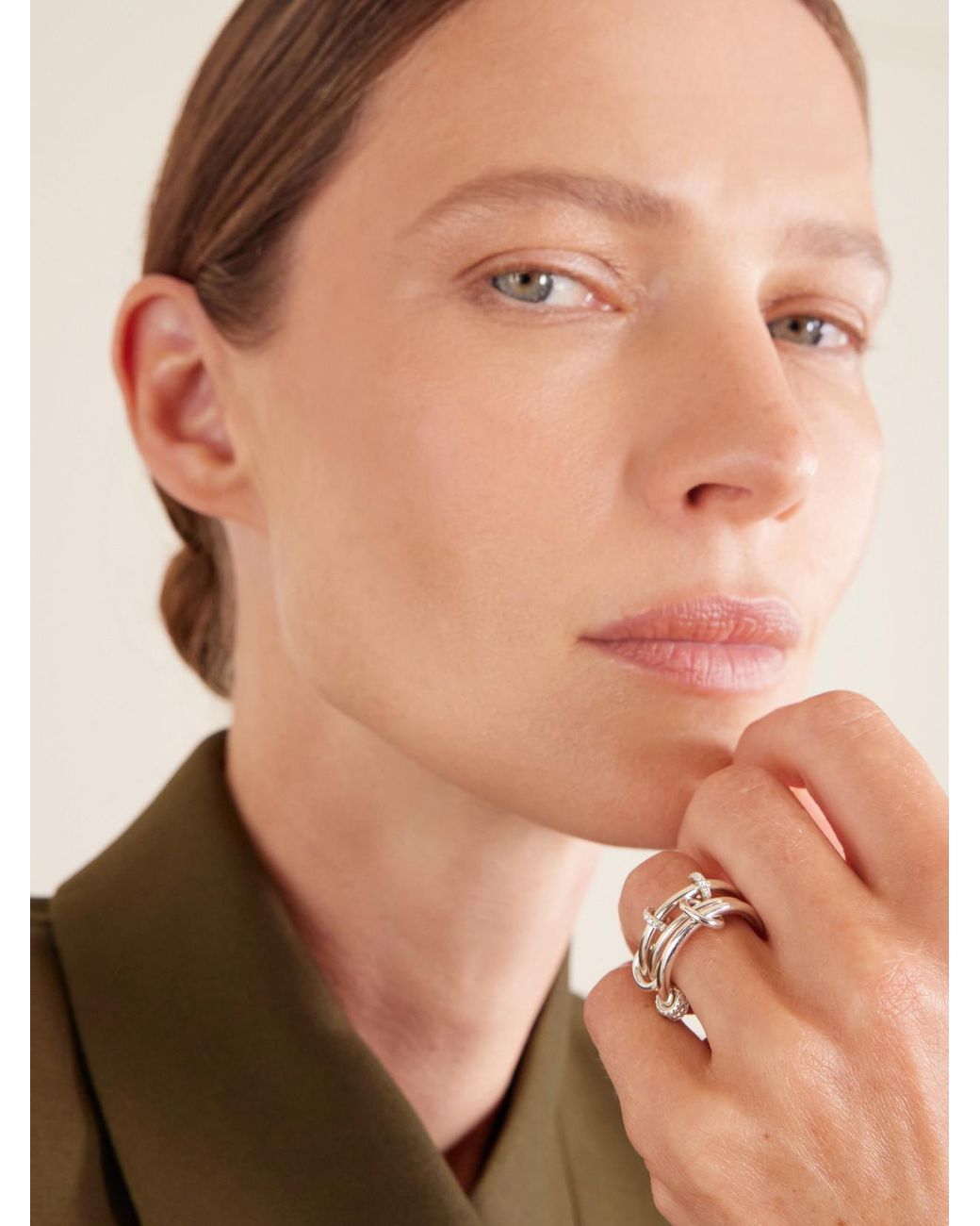 Spinelli Kilcollin Natural Jovie Set Of Three Sterling Diamond Rings