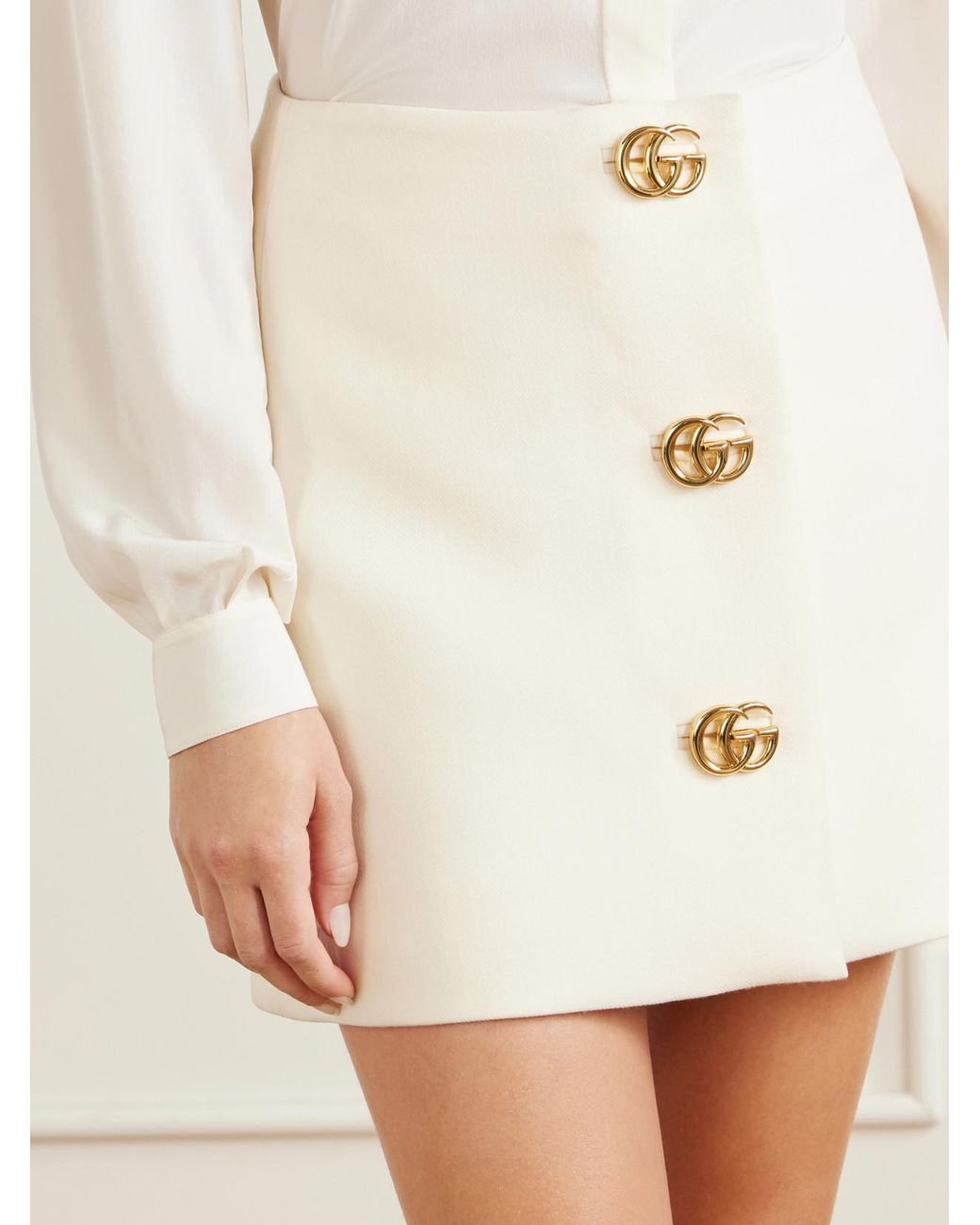 Gucci Natural Gg Wool-Crepe Mini Skirt
