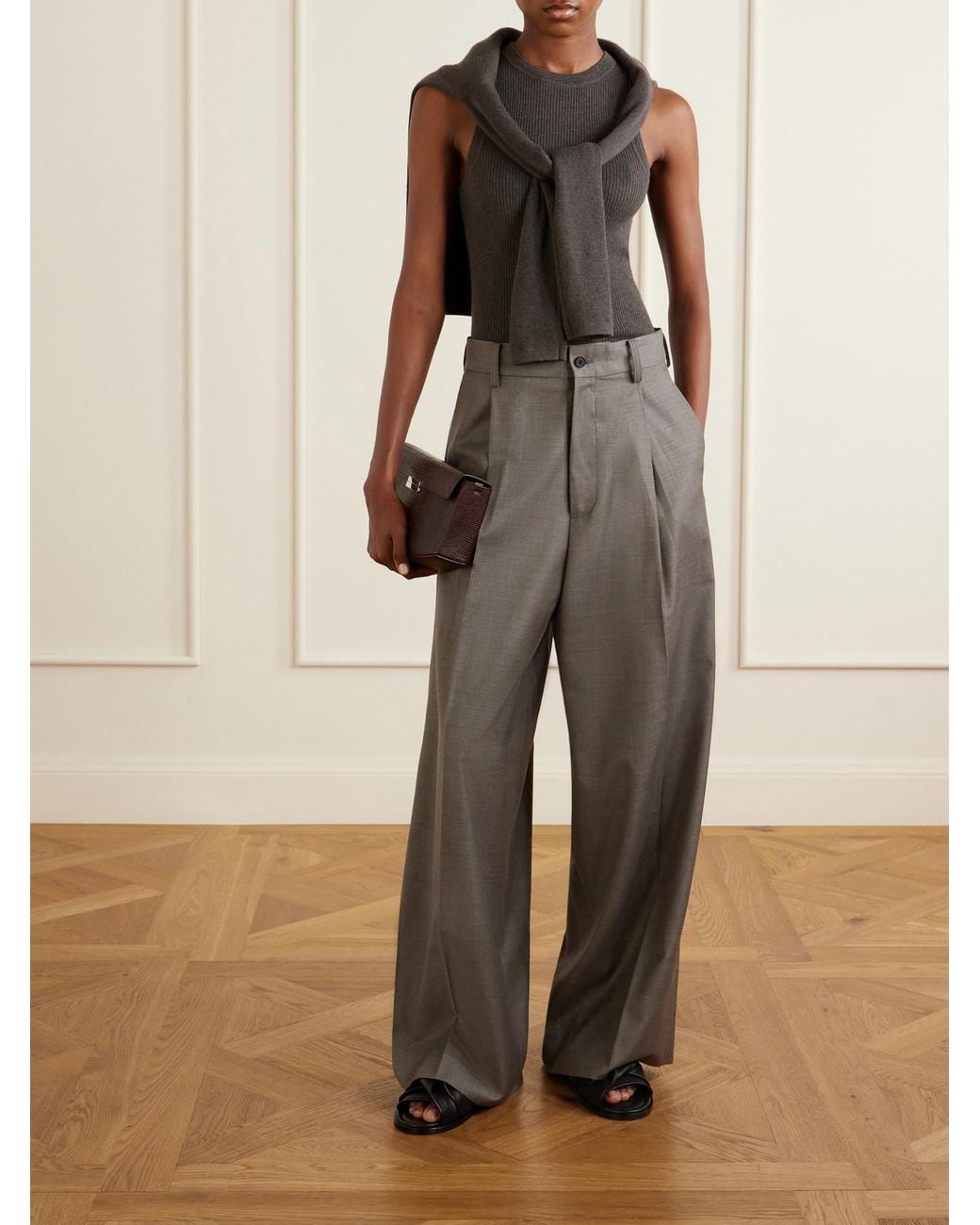 Ssstein Gray Wool Pleated Wide-Leg Pants