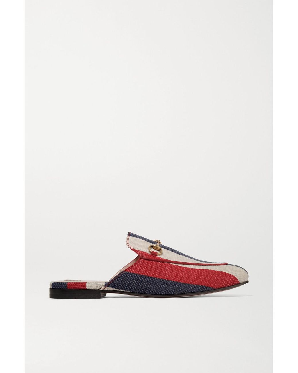 Gucci Red Princetown Horsebit-Detailed Striped Canvas Slippers