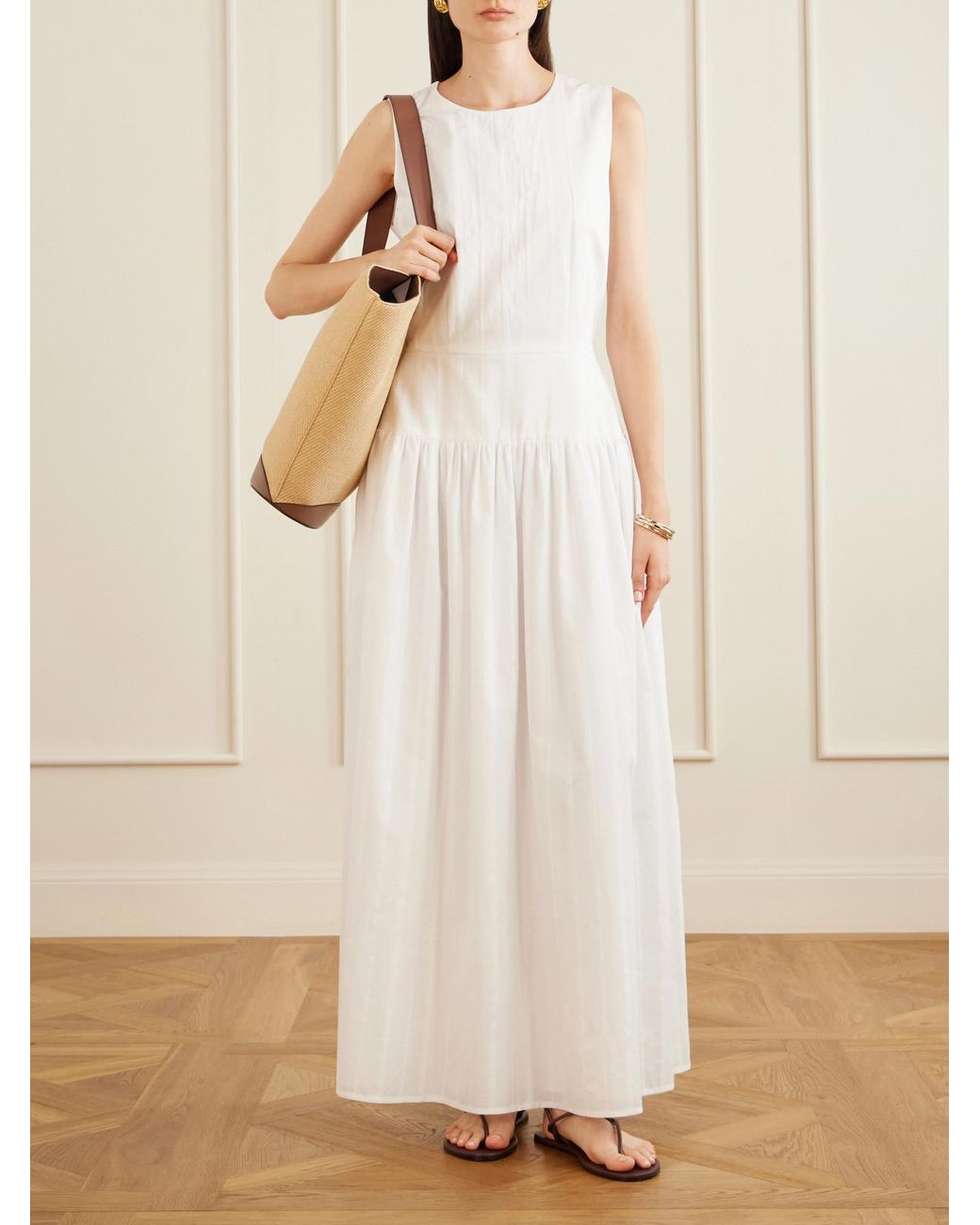 Neous Natural Apheli Leather-Trimmed Raffia Shoulder Bag