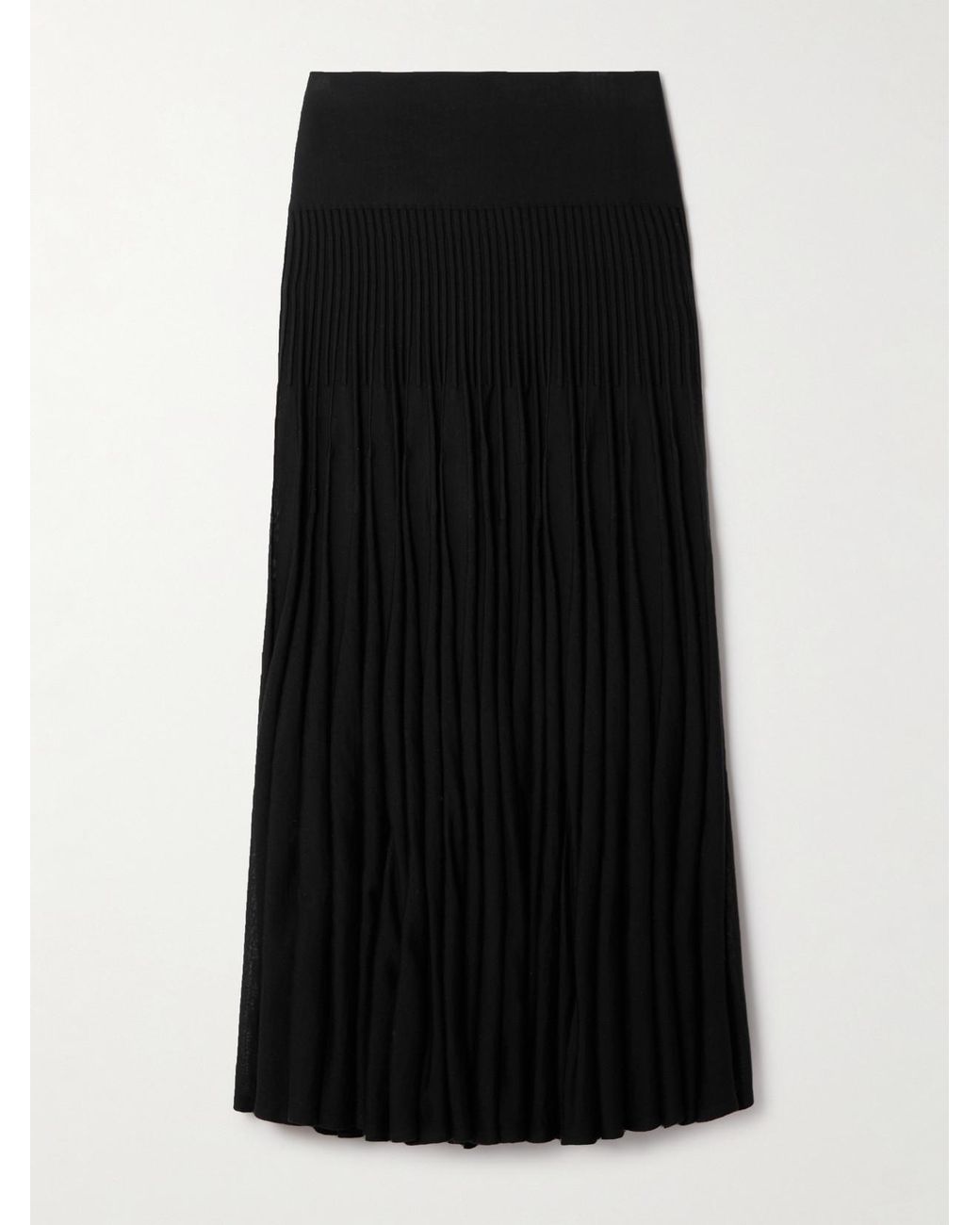 Alaïa Black Pleated Wool Midi Skirt