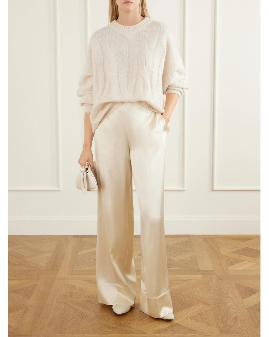 Allude Natural Cable-Knit Cashmere And Silk-Blend Sweater