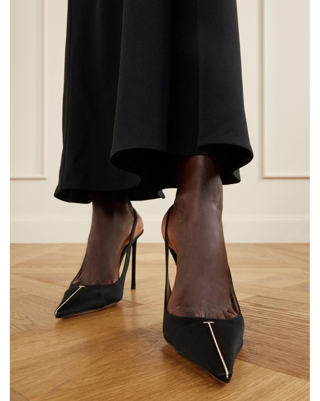 Tom Ford White Thea 105 Crystal-Embellished Satin Slingback Pumps