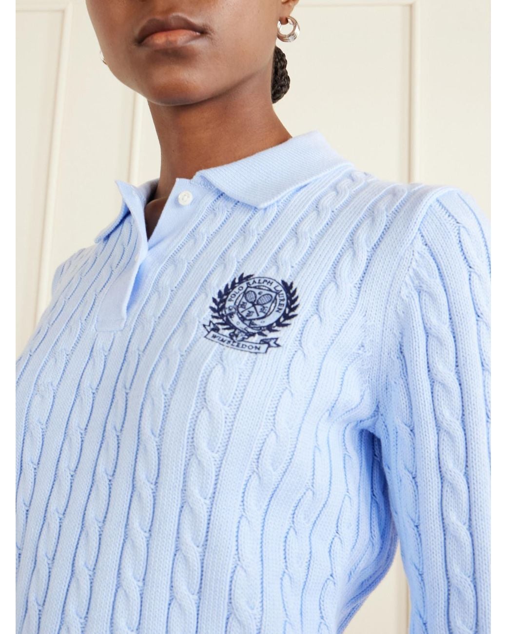 Polo Ralph Lauren Blue Wimbledon Logo-Embroidered Cable-Knit Cotton Polo Shirt