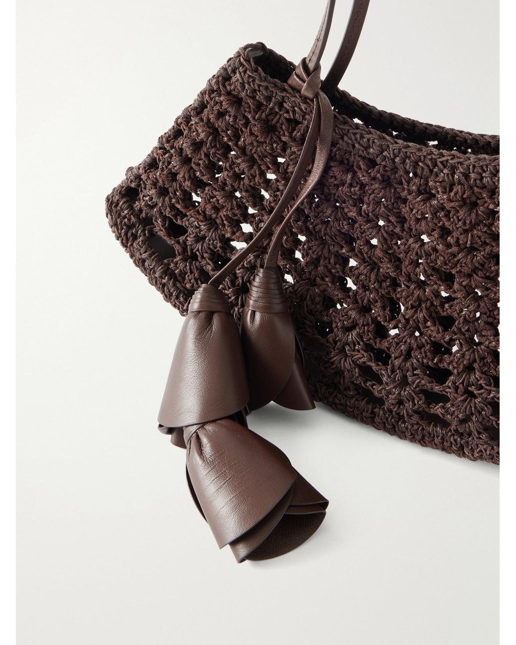 Magda Butrym Brown Maya Mini Leather-Trimmed Crocheted Top-Handle Bag