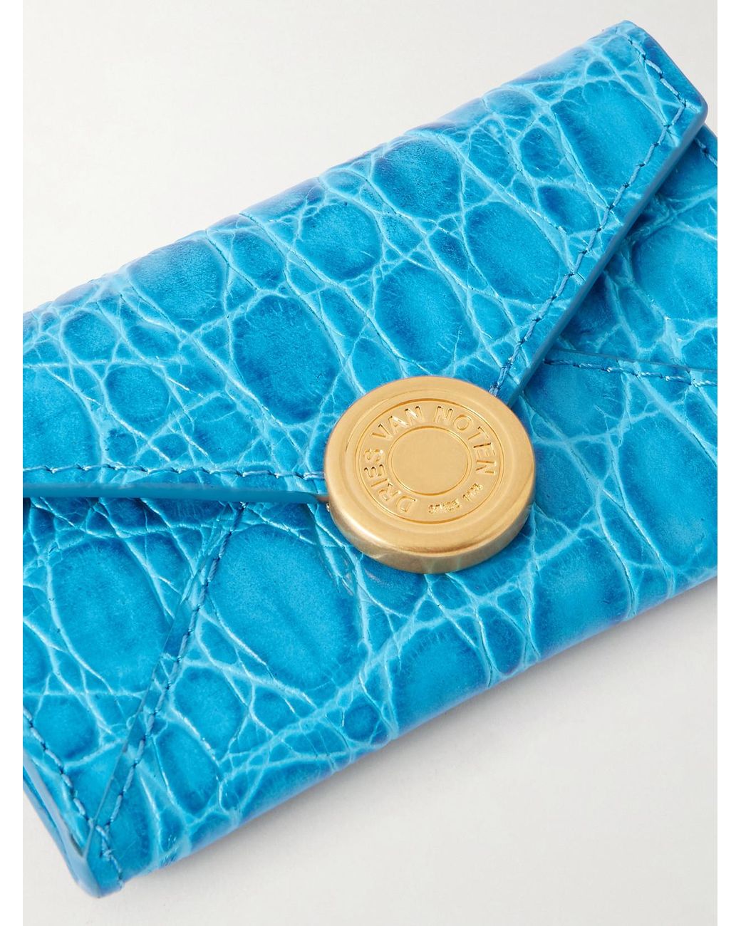 Dries Van Noten Textured Metallic Croc-Effect Leather Wallet in