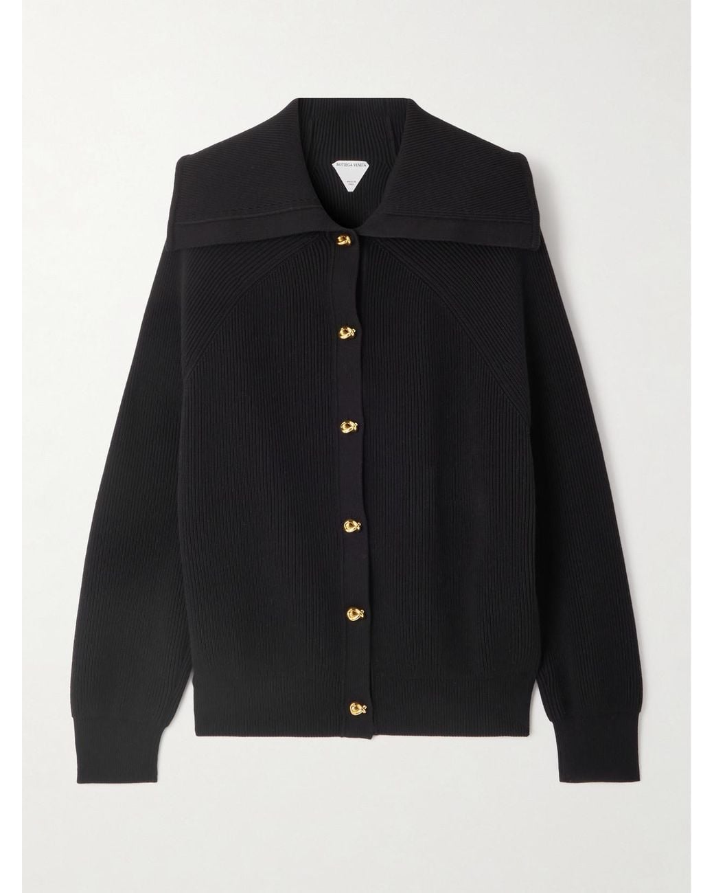 Bottega Veneta Black Ribbed Cotton Cardigan
