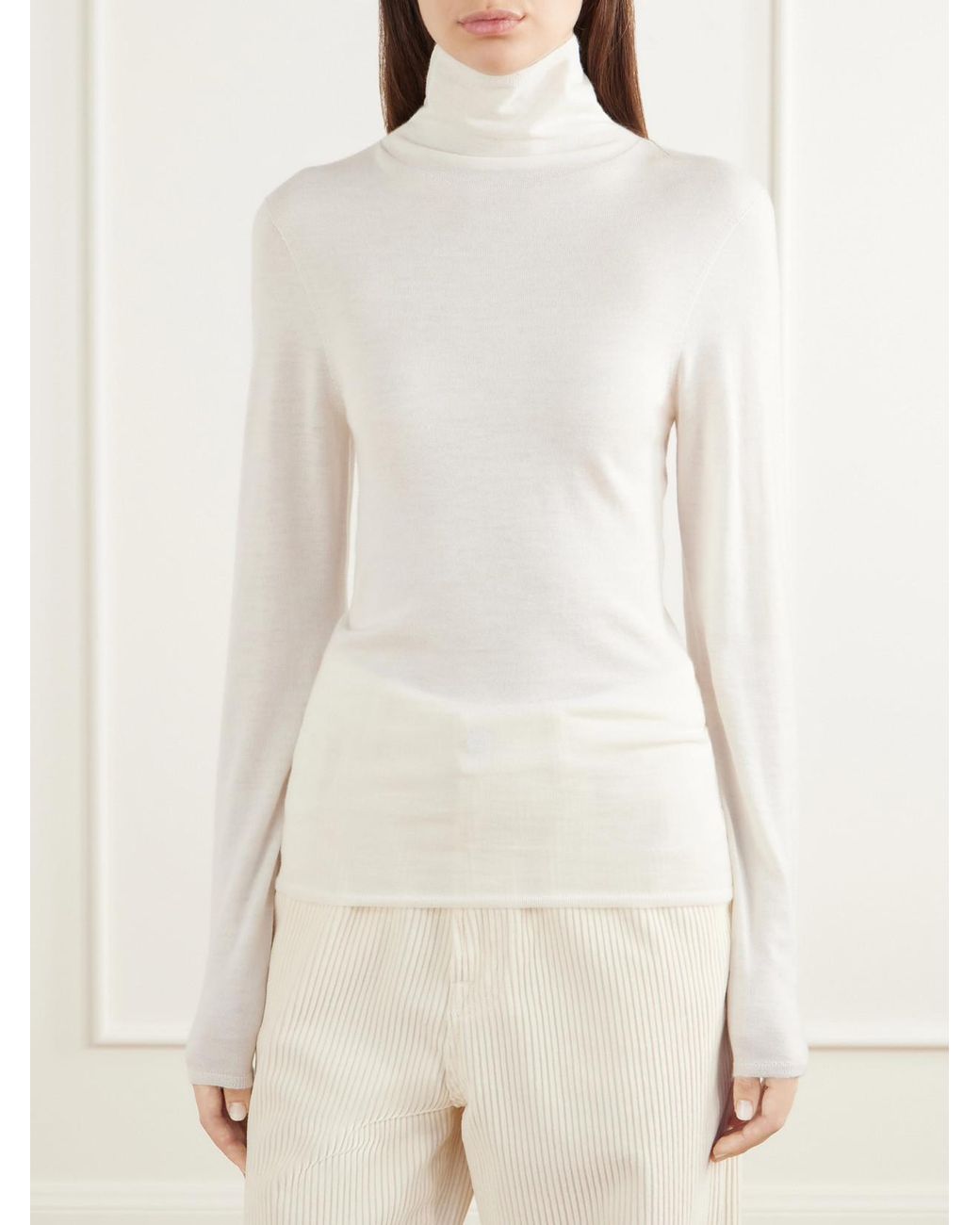 Almala White Farra Cashmere Turtleneck Sweater