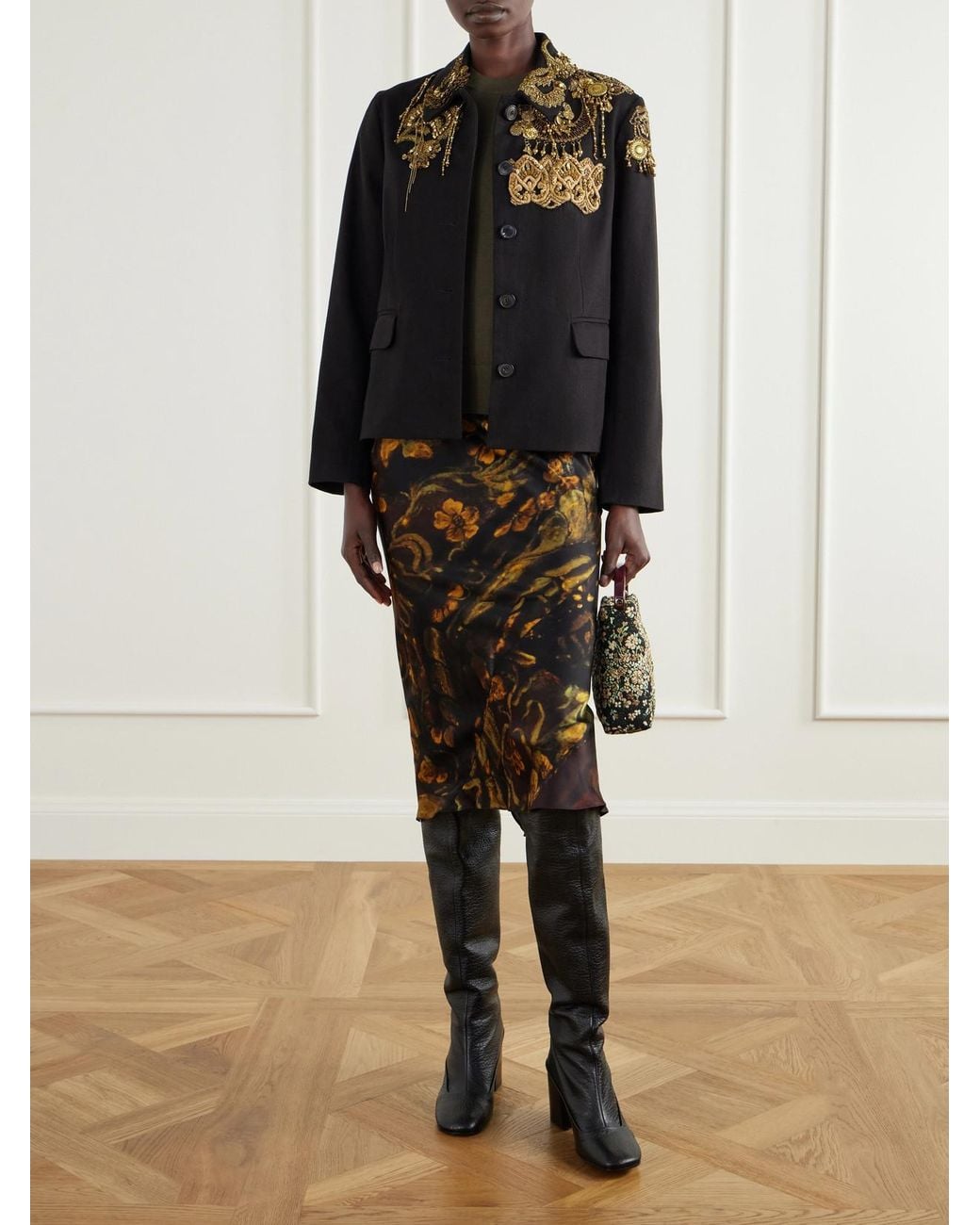 Dries Van Noten Black Embroidered Cotton-Twill Jacket