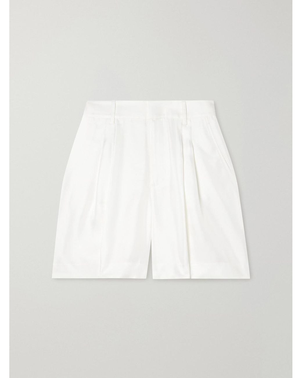 Lisa Yang White Pleated Silk-Twill Shorts