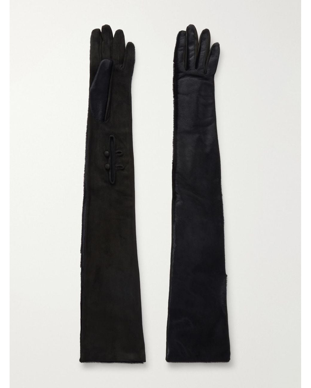 Alaïa Black Suede And Calf-Hair Gloves
