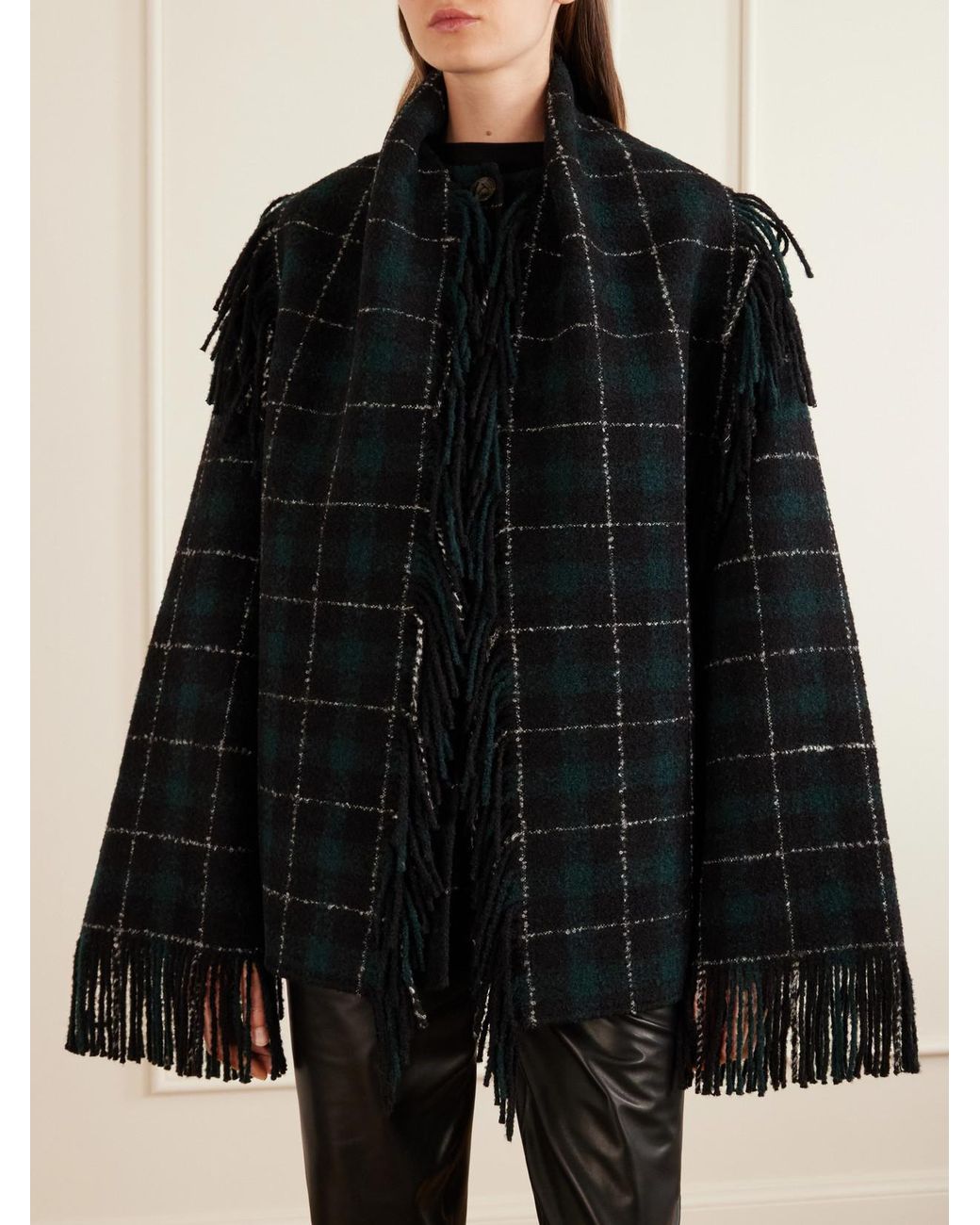Totême Black Fringed Checked Wool-Blend Jacket