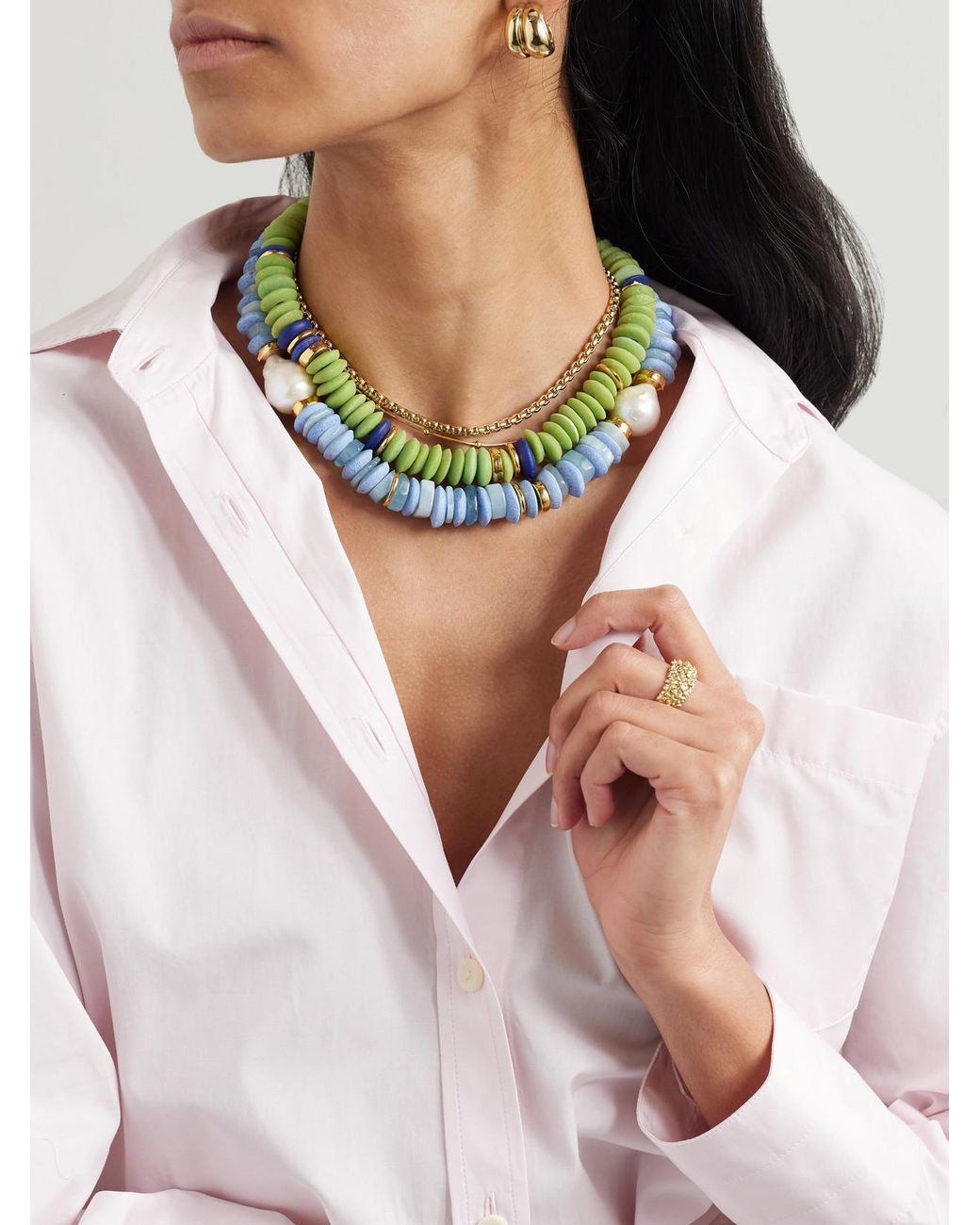 Lizzie Fortunato Green Laguna-Tone Beaded Necklace