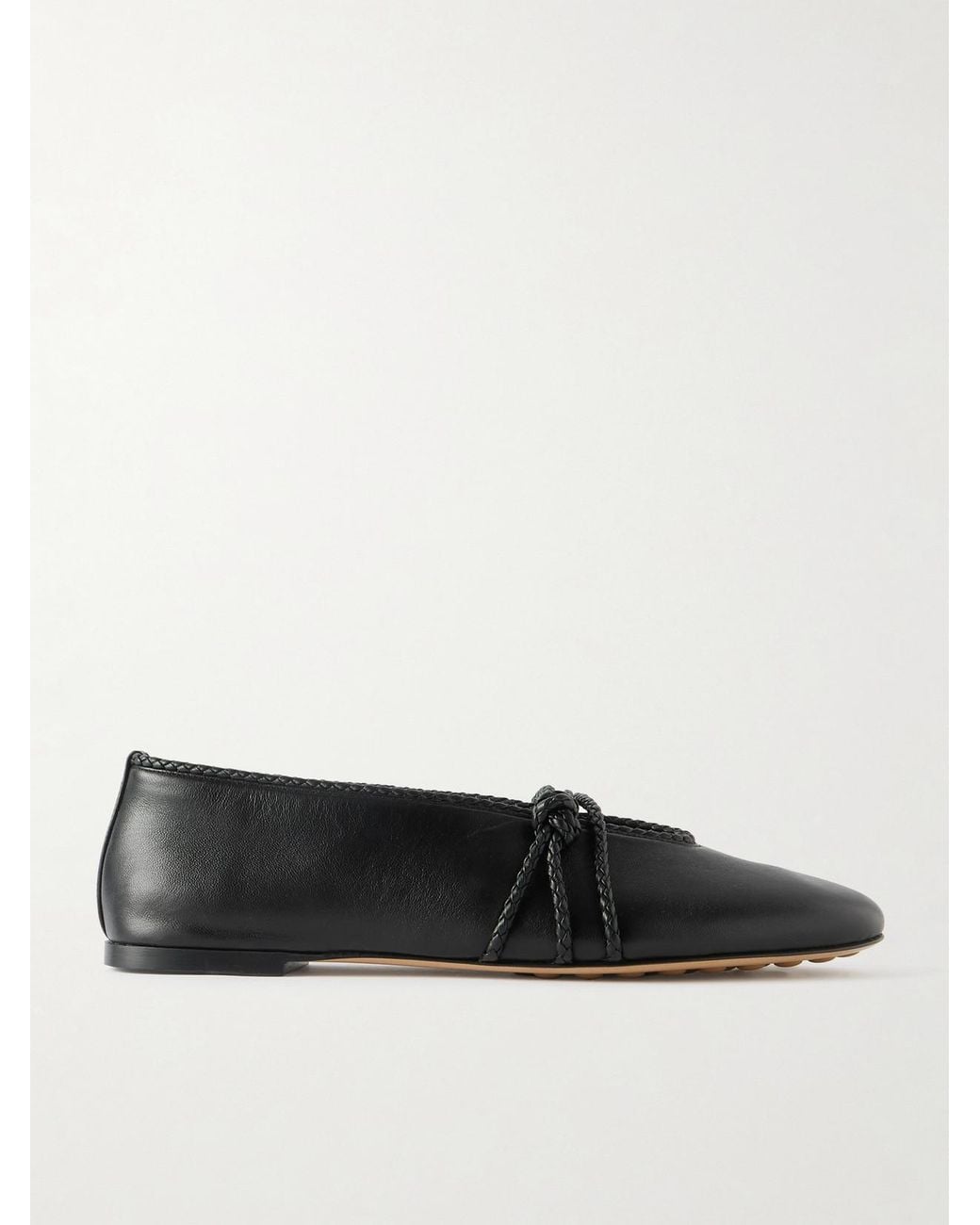 Bottega Veneta Black Rosa Intrecciato-Trimmed Leather Ballet Flats
