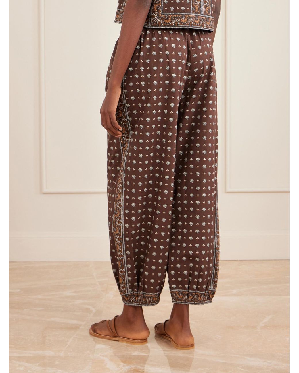 Doen Brown Yarrow Printed Cotton Balloon Pants