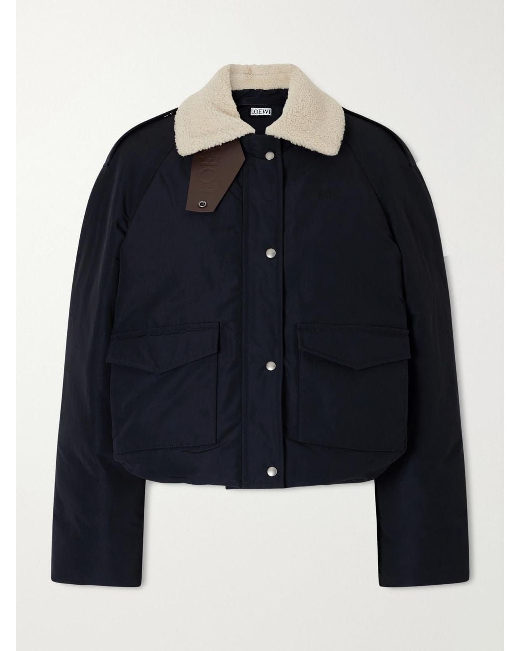 Loewe Blue Padded Shearling-Trimmed Cotton-Blend Canvas Jacket