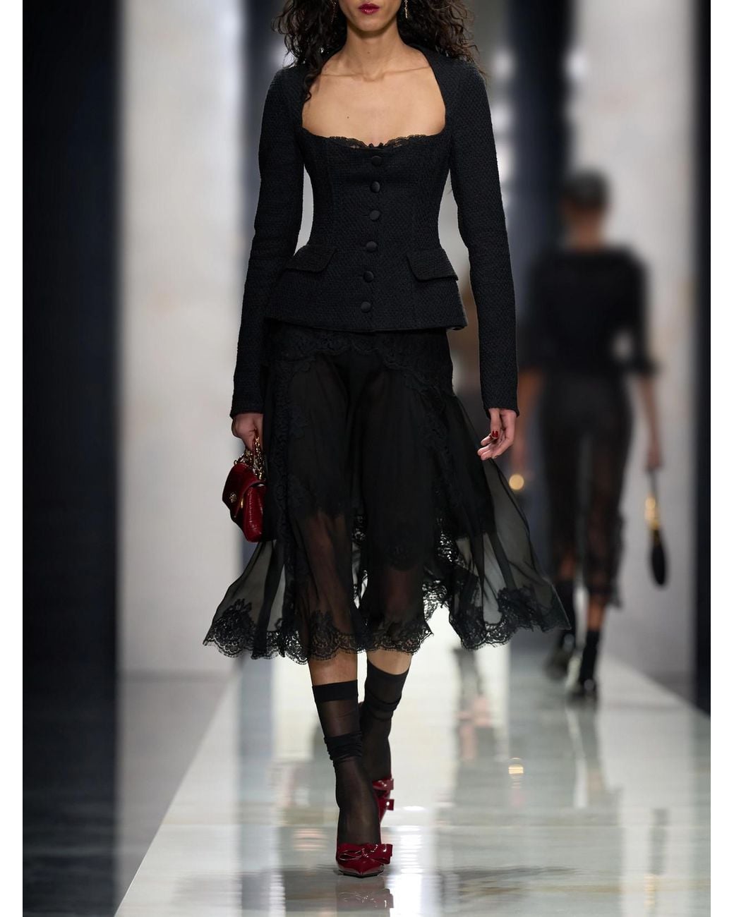 Dolce & Gabbana Black Bustier Tweed Jacket