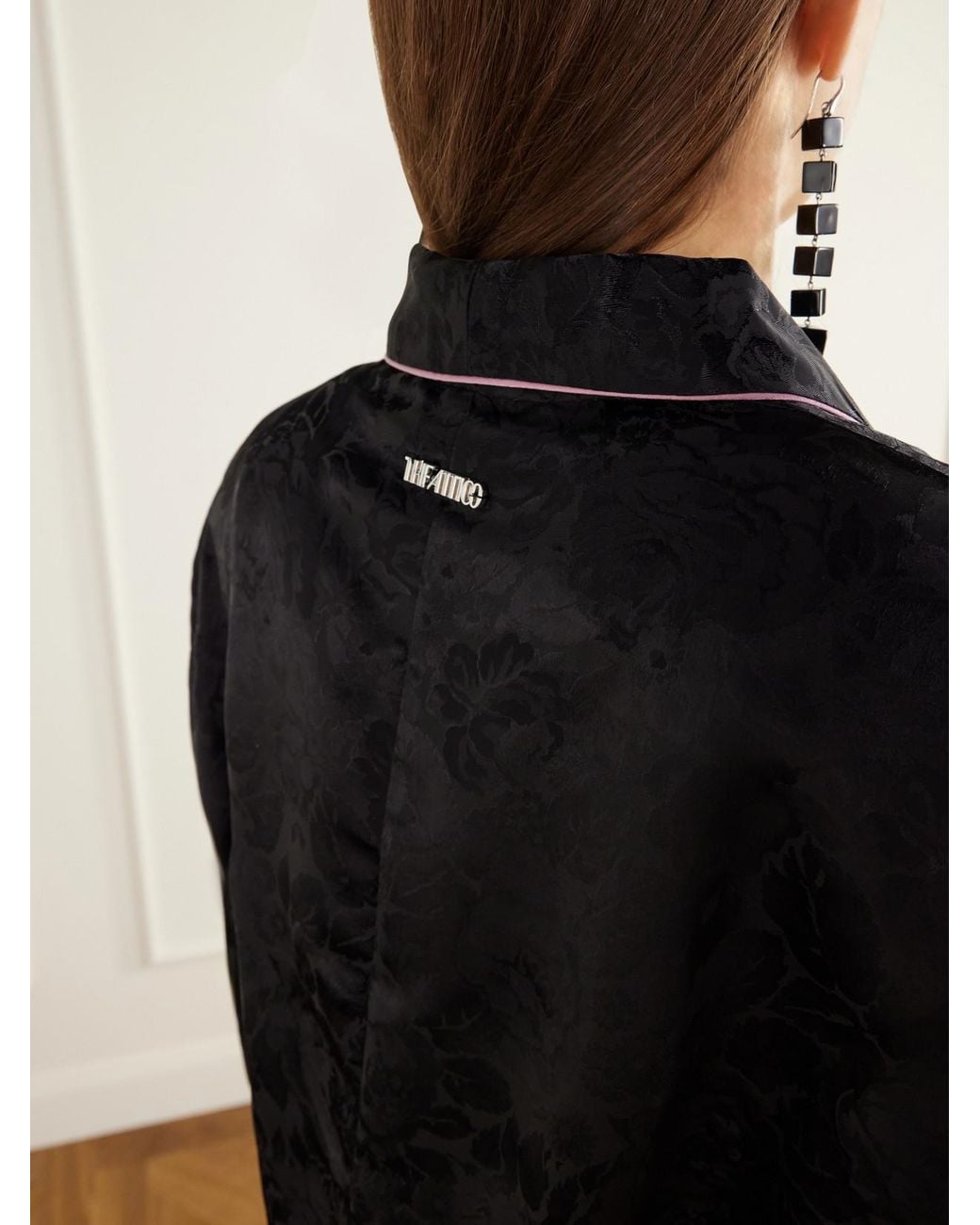 The Attico Black Belted Floral-Jacquard Mini Dress