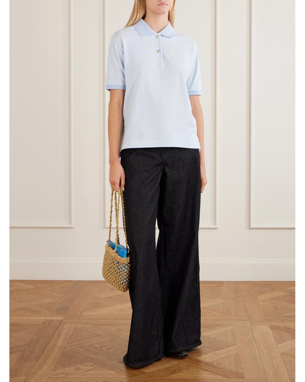 Jil Sander Blue Logo-Embroidered Cotton-Piqué Polo Shirt