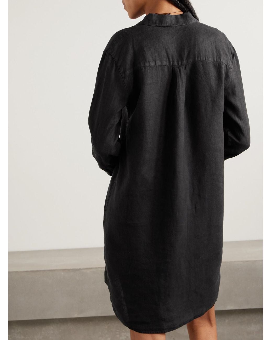 James Perse Linen Midi Shirt Dress in Black | Lyst UK