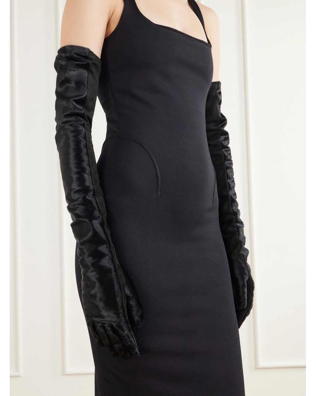 Alaïa Black Suede And Calf-Hair Gloves