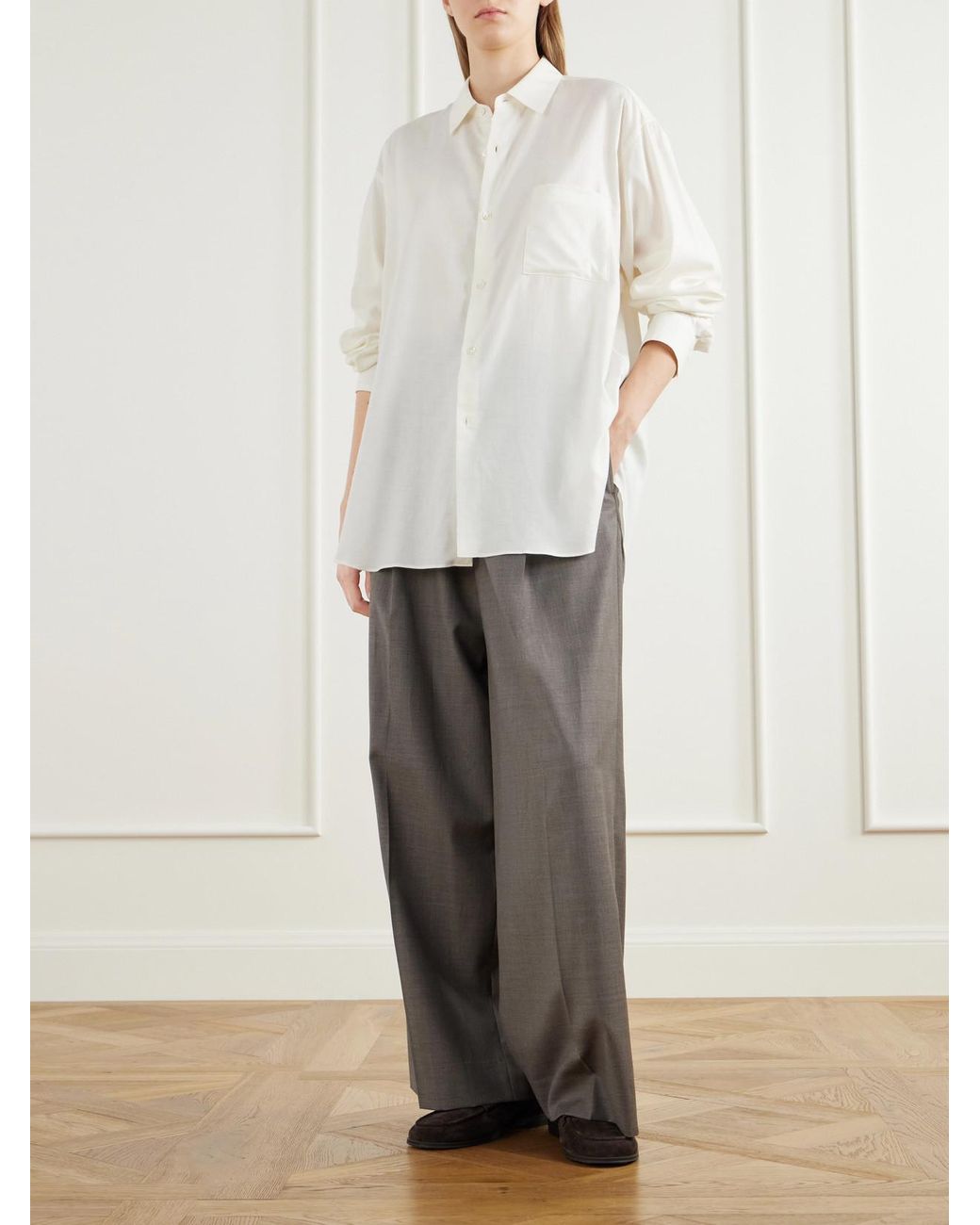 Ssstein White Cotton And Silk-Blend Shirt