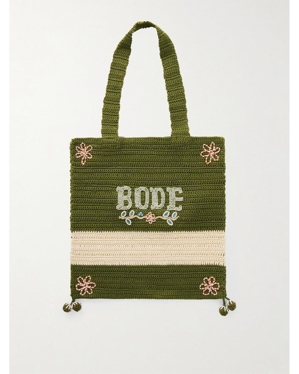Bode Green Marsh Embellished Crochet-Knit Cotton Tote
