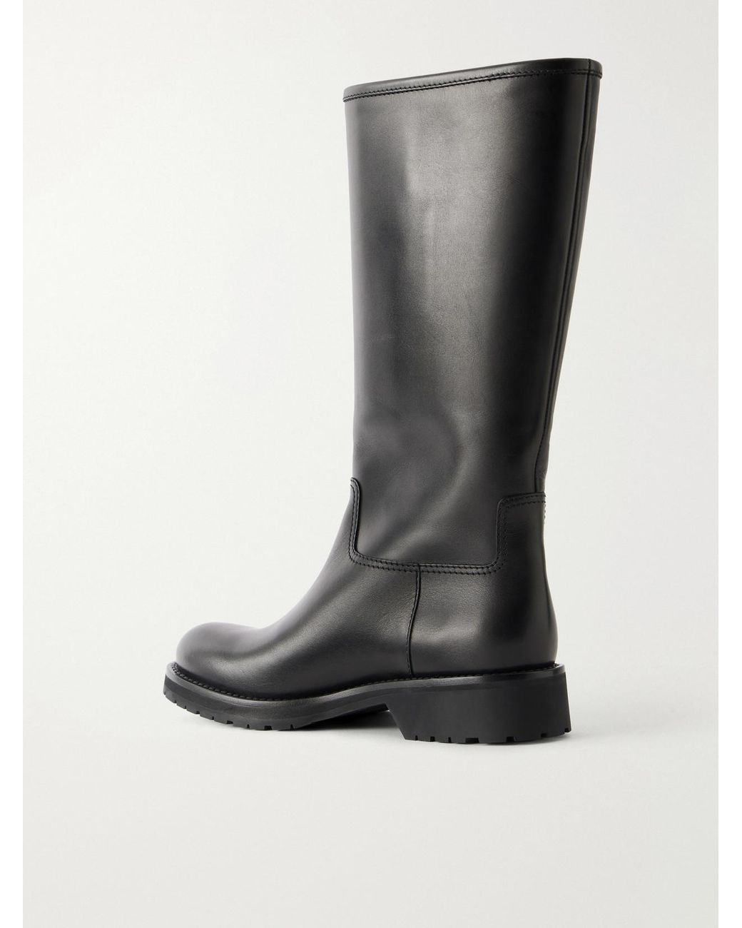 Gucci Black Web-Detailed Leather Knee Boots