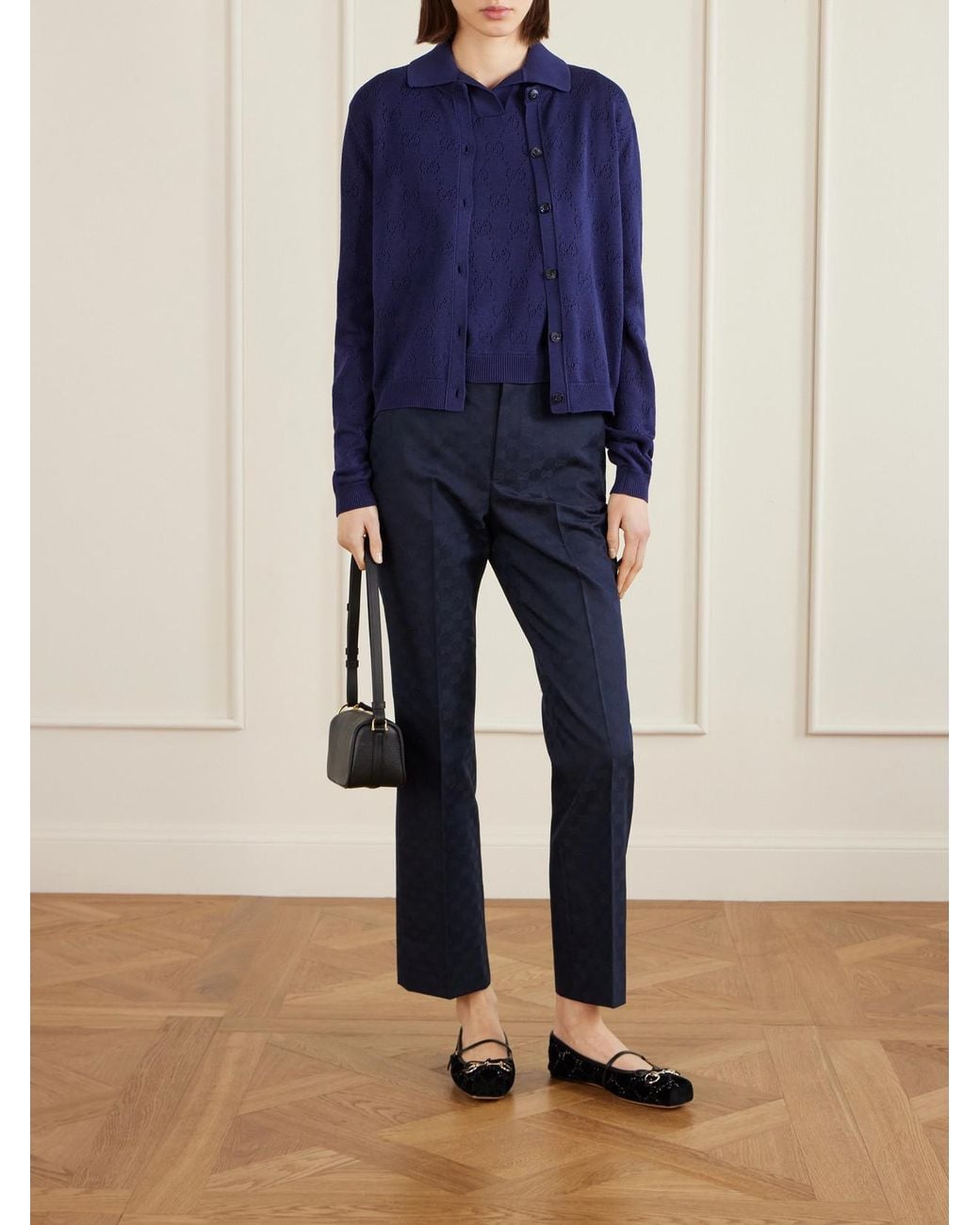 Gucci Blue Perforated Silk-Blend Cardigan
