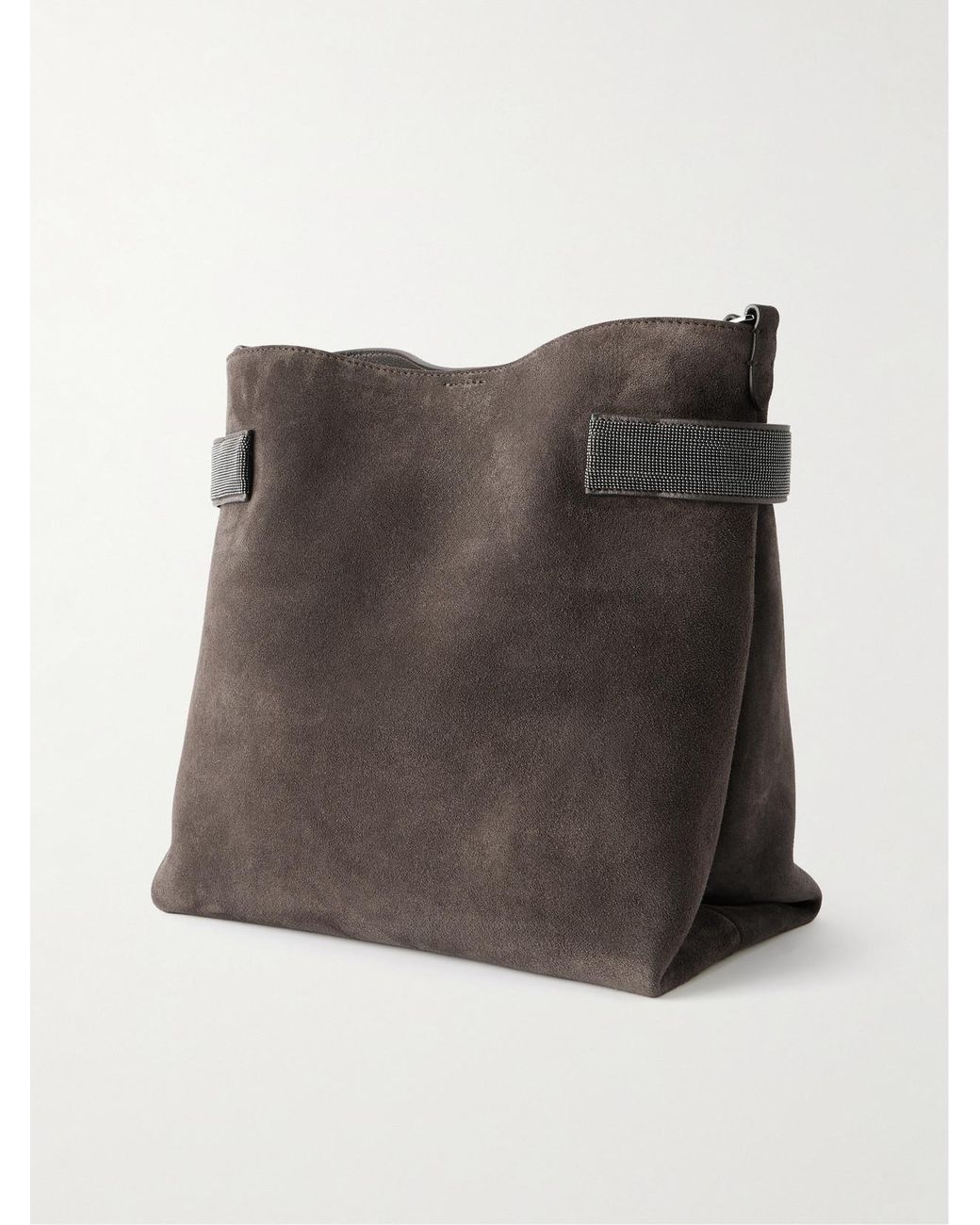 Brunello Cucinelli Black Bead-Embellished Suede Shoulder Bag